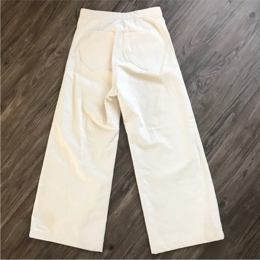 NWOT Lykke Wullf Sandi Pants M ~ Cream High Waisted Wide-Leg Cropped Jeans - Picture 3 of 6